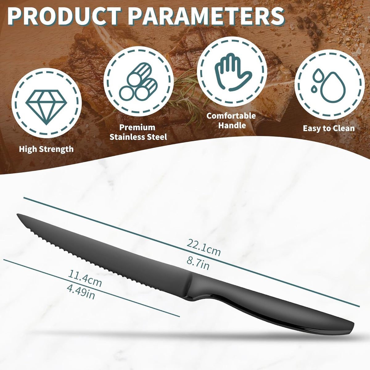 Steak Knife Set of 8, Serrated Steak Knife, Kitchen Steak Knives, Steak Knives Dishwasher Safe, Stainless Steel Knives