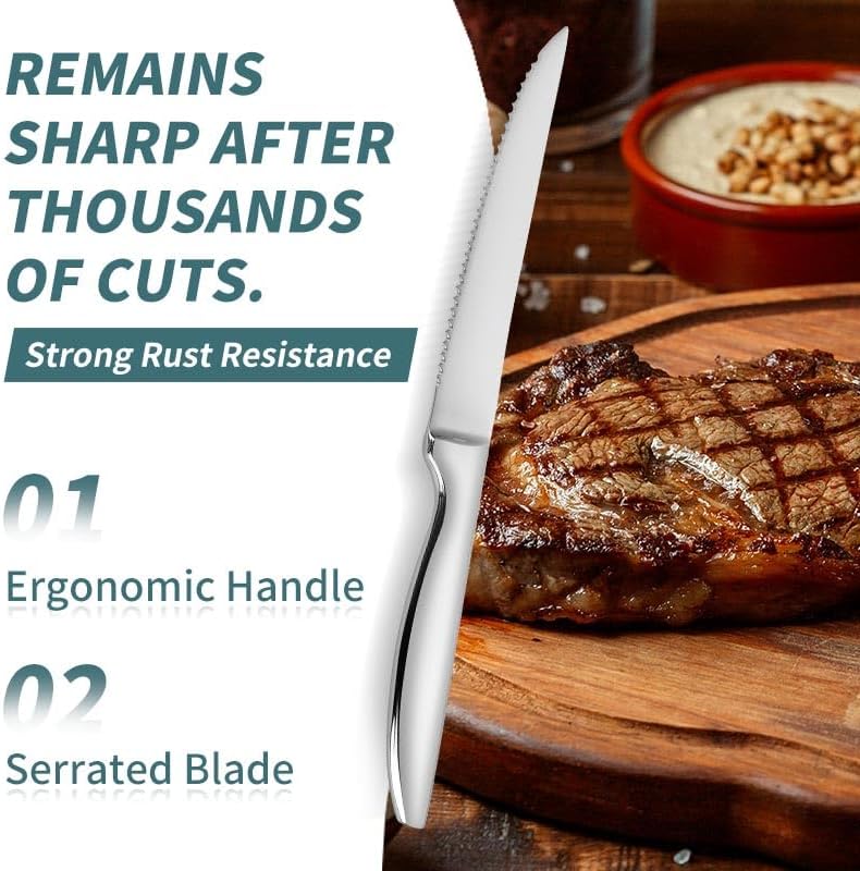 Steak Knife Set of 8, Serrated Steak Knife, Kitchen Steak Knives, Steak Knives Dishwasher Safe, Stainless Steel Knives