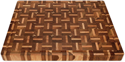End Grain Cutting Board - 20"L x 16"W x 1.5"Th - Butcher Block Built-In Juice Grooves & Handle - Chopping Board Made of Acacia Wood Mixed With Oak - Barbecue Tray,Cooktop Board