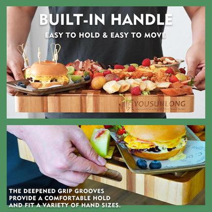 End Grain Cutting Board - 20"L x 16"W x 1.5"Th - Butcher Block Built-In Juice Grooves & Handle - Chopping Board Made of Acacia Wood Mixed With Oak - Barbecue Tray,Cooktop Board