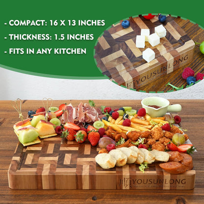 End Grain Cutting Board - 20"L x 16"W x 1.5"Th - Butcher Block Built-In Juice Grooves & Handle - Chopping Board Made of Acacia Wood Mixed With Oak - Barbecue Tray,Cooktop Board