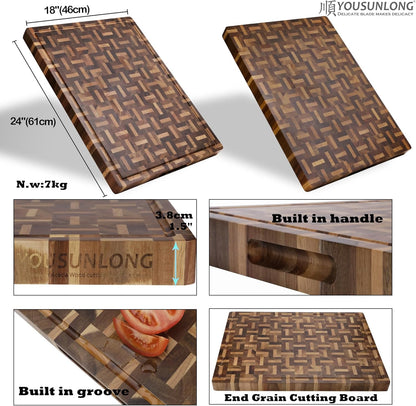 End Grain Cutting Board - 20"L x 16"W x 1.5"Th - Butcher Block Built-In Juice Grooves & Handle - Chopping Board Made of Acacia Wood Mixed With Oak - Barbecue Tray,Cooktop Board