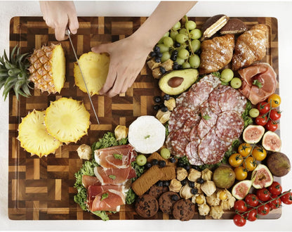 End Grain Cutting Board - 20"L x 16"W x 1.5"Th - Butcher Block Built-In Juice Grooves & Handle - Chopping Board Made of Acacia Wood Mixed With Oak - Barbecue Tray,Cooktop Board