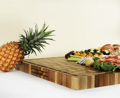 End Grain Cutting Board - 20"L x 16"W x 1.5"Th - Butcher Block Built-In Juice Grooves & Handle - Chopping Board Made of Acacia Wood Mixed With Oak - Barbecue Tray,Cooktop Board