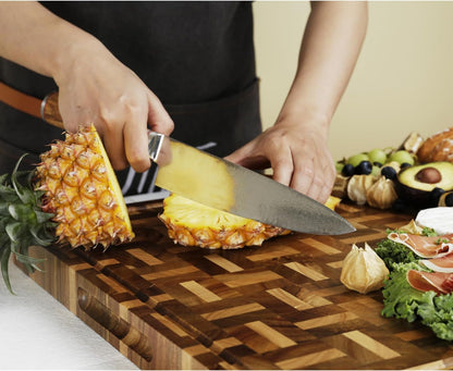 End Grain Cutting Board - 20"L x 16"W x 1.5"Th - Butcher Block Built-In Juice Grooves & Handle - Chopping Board Made of Acacia Wood Mixed With Oak - Barbecue Tray,Cooktop Board