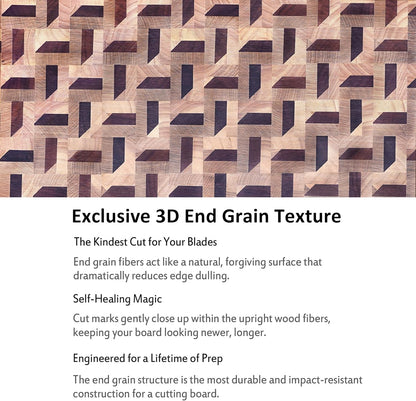 End Grain Cutting Board - 20"L x 16"W x 1.5"Th - Butcher Block Built-In Juice Grooves & Handle - Chopping Board Made of Acacia Wood Mixed With Oak - Barbecue Tray,Cooktop Board