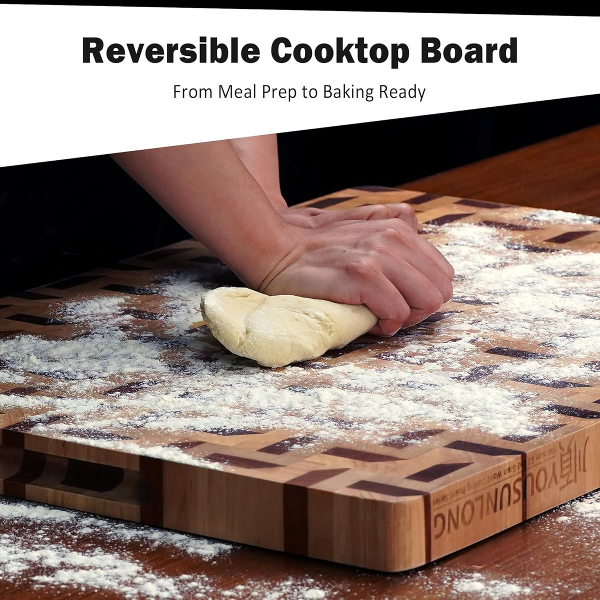 End Grain Cutting Board - 20"L x 16"W x 1.5"Th - Butcher Block Built-In Juice Grooves & Handle - Chopping Board Made of Acacia Wood Mixed With Oak - Barbecue Tray,Cooktop Board