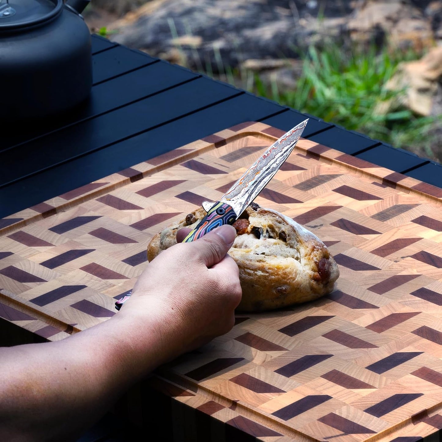 End Grain Cutting Board - 20"L x 16"W x 1.5"Th - Butcher Block Built-In Juice Grooves & Handle - Chopping Board Made of Acacia Wood Mixed With Oak - Barbecue Tray,Cooktop Board