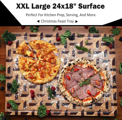 End Grain Cutting Board - 20"L x 16"W x 1.5"Th - Butcher Block Built-In Juice Grooves & Handle - Chopping Board Made of Acacia Wood Mixed With Oak - Barbecue Tray,Cooktop Board