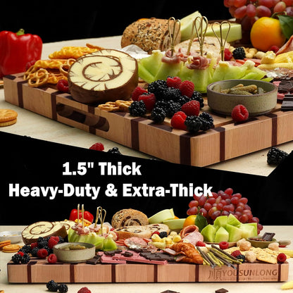 End Grain Cutting Board - 20"L x 16"W x 1.5"Th - Butcher Block Built-In Juice Grooves & Handle - Chopping Board Made of Acacia Wood Mixed With Oak - Barbecue Tray,Cooktop Board