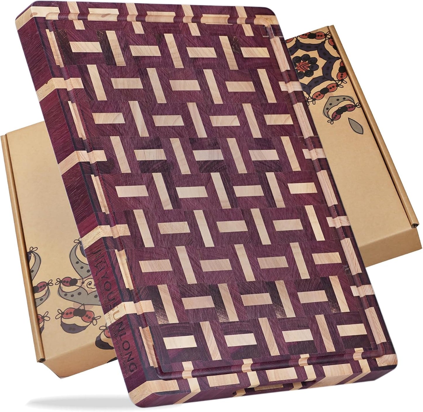 End Grain Cutting Board - 20"L x 16"W x 1.5"Th - Butcher Block Built-In Juice Grooves & Handle - Chopping Board Made of Acacia Wood Mixed With Oak - Barbecue Tray,Cooktop Board