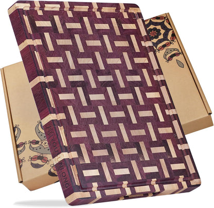 End Grain Cutting Board - 20"L x 16"W x 1.5"Th - Butcher Block Built-In Juice Grooves & Handle - Chopping Board Made of Acacia Wood Mixed With Oak - Barbecue Tray,Cooktop Board