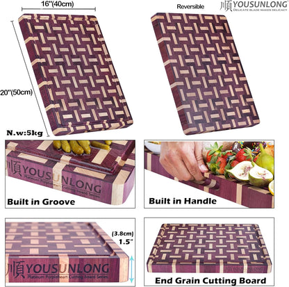 End Grain Cutting Board - 20"L x 16"W x 1.5"Th - Butcher Block Built-In Juice Grooves & Handle - Chopping Board Made of Acacia Wood Mixed With Oak - Barbecue Tray,Cooktop Board