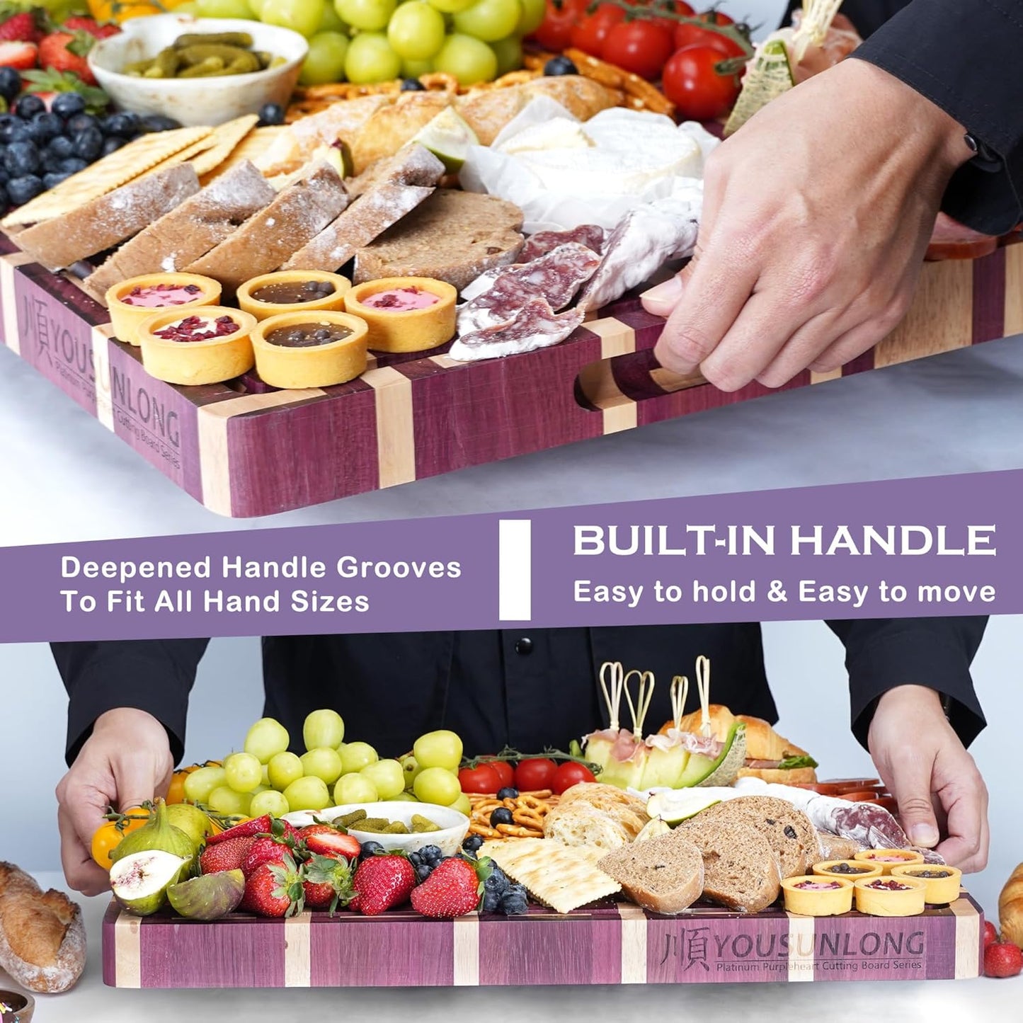 End Grain Cutting Board - 20"L x 16"W x 1.5"Th - Butcher Block Built-In Juice Grooves & Handle - Chopping Board Made of Acacia Wood Mixed With Oak - Barbecue Tray,Cooktop Board