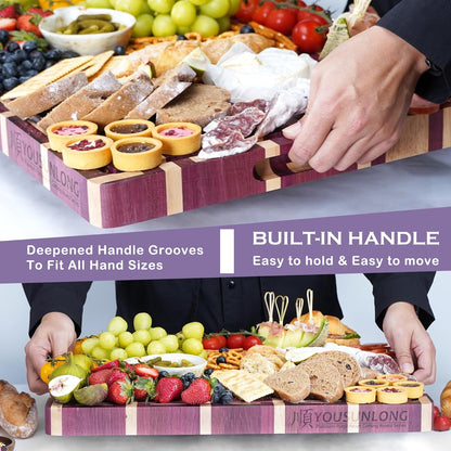 End Grain Cutting Board - 20"L x 16"W x 1.5"Th - Butcher Block Built-In Juice Grooves & Handle - Chopping Board Made of Acacia Wood Mixed With Oak - Barbecue Tray,Cooktop Board