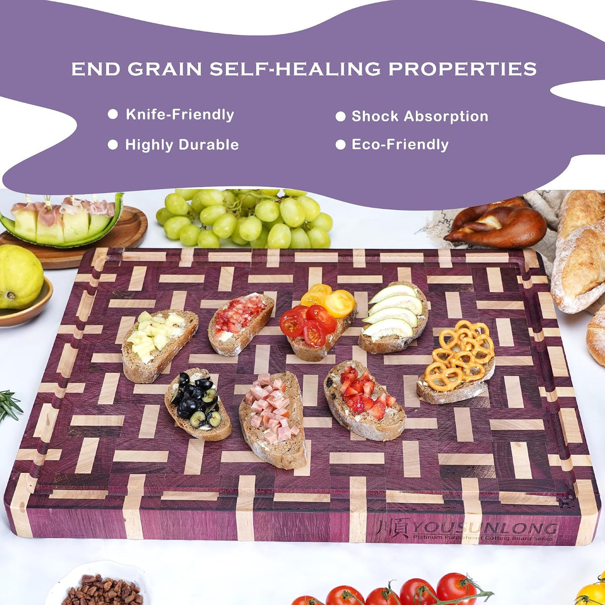 End Grain Cutting Board - 20"L x 16"W x 1.5"Th - Butcher Block Built-In Juice Grooves & Handle - Chopping Board Made of Acacia Wood Mixed With Oak - Barbecue Tray,Cooktop Board
