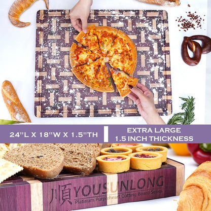 End Grain Cutting Board - 20"L x 16"W x 1.5"Th - Butcher Block Built-In Juice Grooves & Handle - Chopping Board Made of Acacia Wood Mixed With Oak - Barbecue Tray,Cooktop Board
