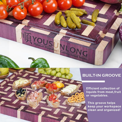 End Grain Cutting Board - 20"L x 16"W x 1.5"Th - Butcher Block Built-In Juice Grooves & Handle - Chopping Board Made of Acacia Wood Mixed With Oak - Barbecue Tray,Cooktop Board