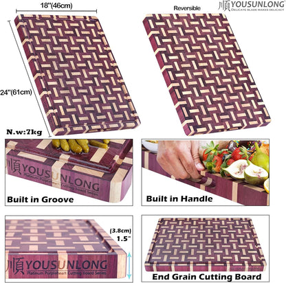 End Grain Cutting Board - 20"L x 16"W x 1.5"Th - Butcher Block Built-In Juice Grooves & Handle - Chopping Board Made of Acacia Wood Mixed With Oak - Barbecue Tray,Cooktop Board