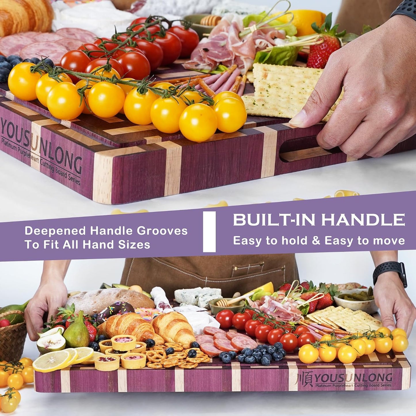 End Grain Cutting Board - 20"L x 16"W x 1.5"Th - Butcher Block Built-In Juice Grooves & Handle - Chopping Board Made of Acacia Wood Mixed With Oak - Barbecue Tray,Cooktop Board
