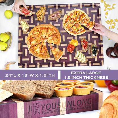 End Grain Cutting Board - 20"L x 16"W x 1.5"Th - Butcher Block Built-In Juice Grooves & Handle - Chopping Board Made of Acacia Wood Mixed With Oak - Barbecue Tray,Cooktop Board