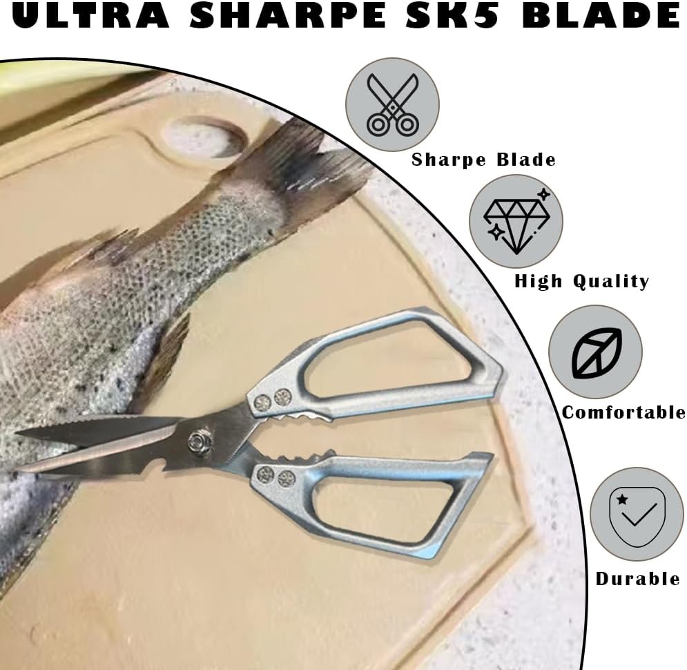 Kitchen Shears， All Purpose Heavy Duty Poultry Shears, Ultra Sharp Japanese Meat Scissors, ，Dishwasher cleaning Safe tainless Steel Comfort Grip Handle Kitchen Scissors for Food, Chicken Bones, Turkey