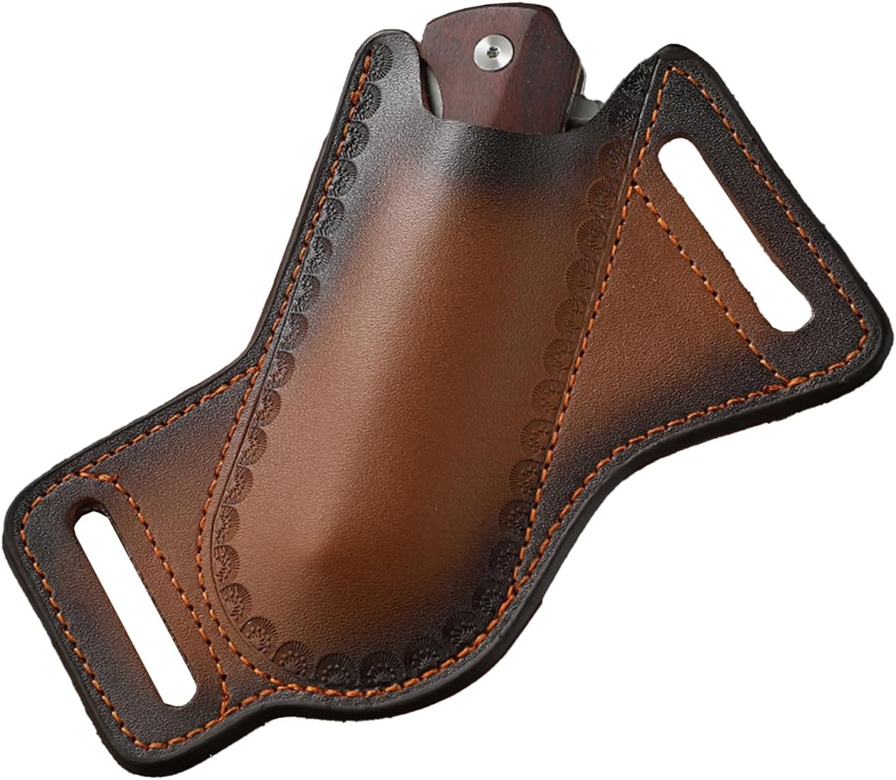 5" Leather Knife Sheath for Belt - Folding Knife Belt Holster Brown Genuine Leather Pocket Knife Holder for 3-5" Knives