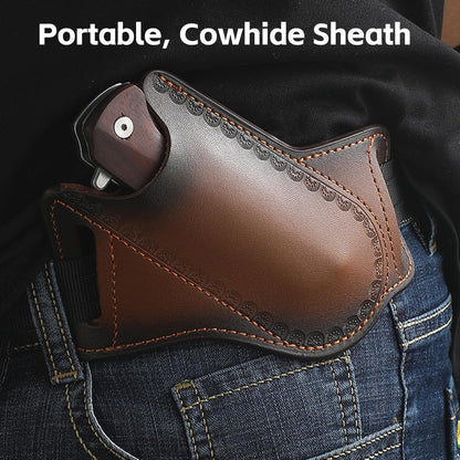 5" Leather Knife Sheath for Belt - Folding Knife Belt Holster Brown Genuine Leather Pocket Knife Holder for 3-5" Knives