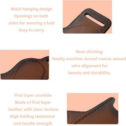 5" Leather Knife Sheath for Belt - Folding Knife Belt Holster Brown Genuine Leather Pocket Knife Holder for 3-5" Knives