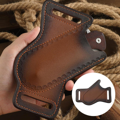 5" Leather Knife Sheath for Belt - Folding Knife Belt Holster Brown Genuine Leather Pocket Knife Holder for 3-5" Knives