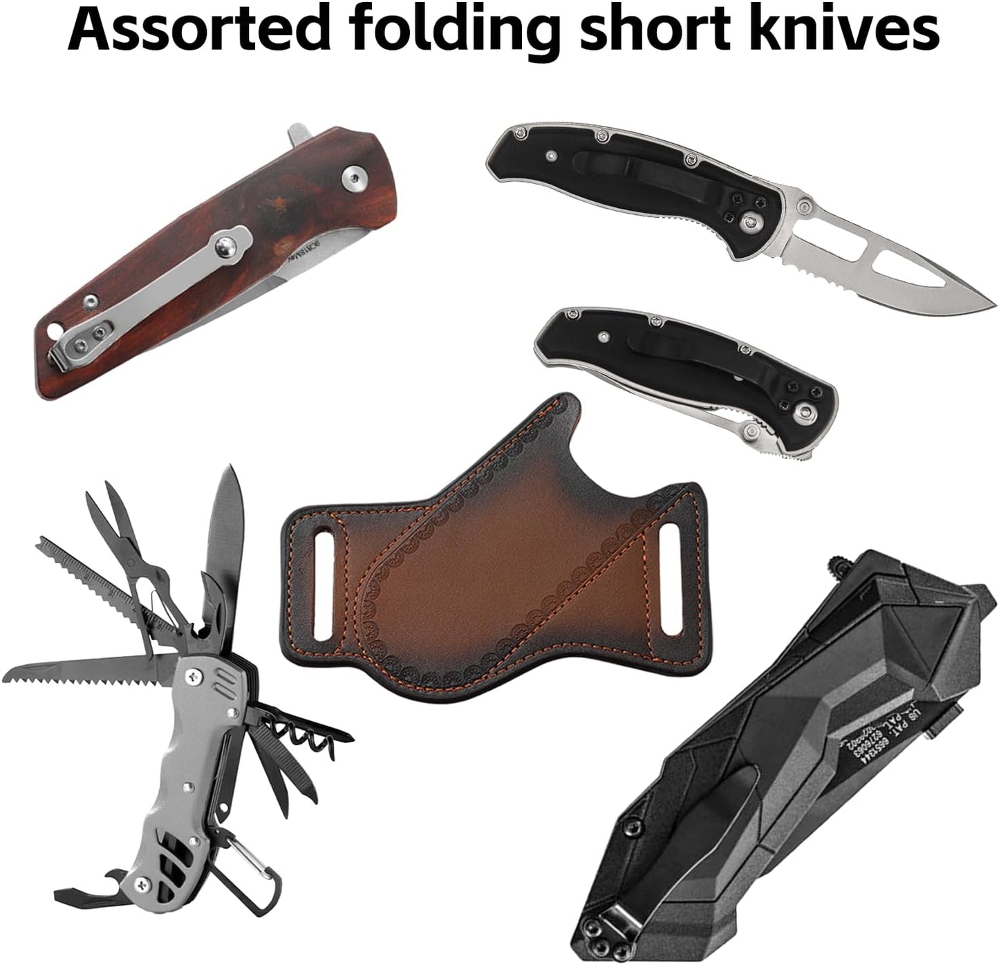 5" Leather Knife Sheath for Belt - Folding Knife Belt Holster Brown Genuine Leather Pocket Knife Holder for 3-5" Knives
