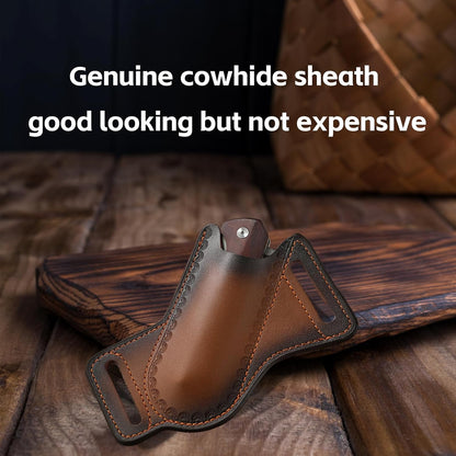 5" Leather Knife Sheath for Belt - Folding Knife Belt Holster Brown Genuine Leather Pocket Knife Holder for 3-5" Knives