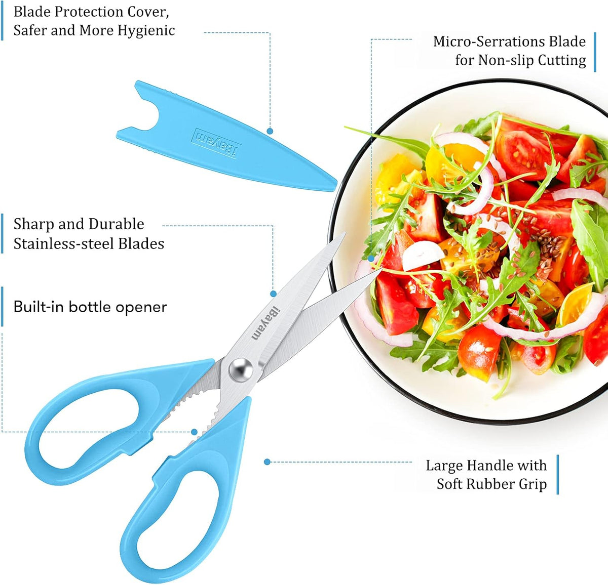 iBayam Kitchen Scissors Shears All Purpose Heavy Duty, Protective Sheath