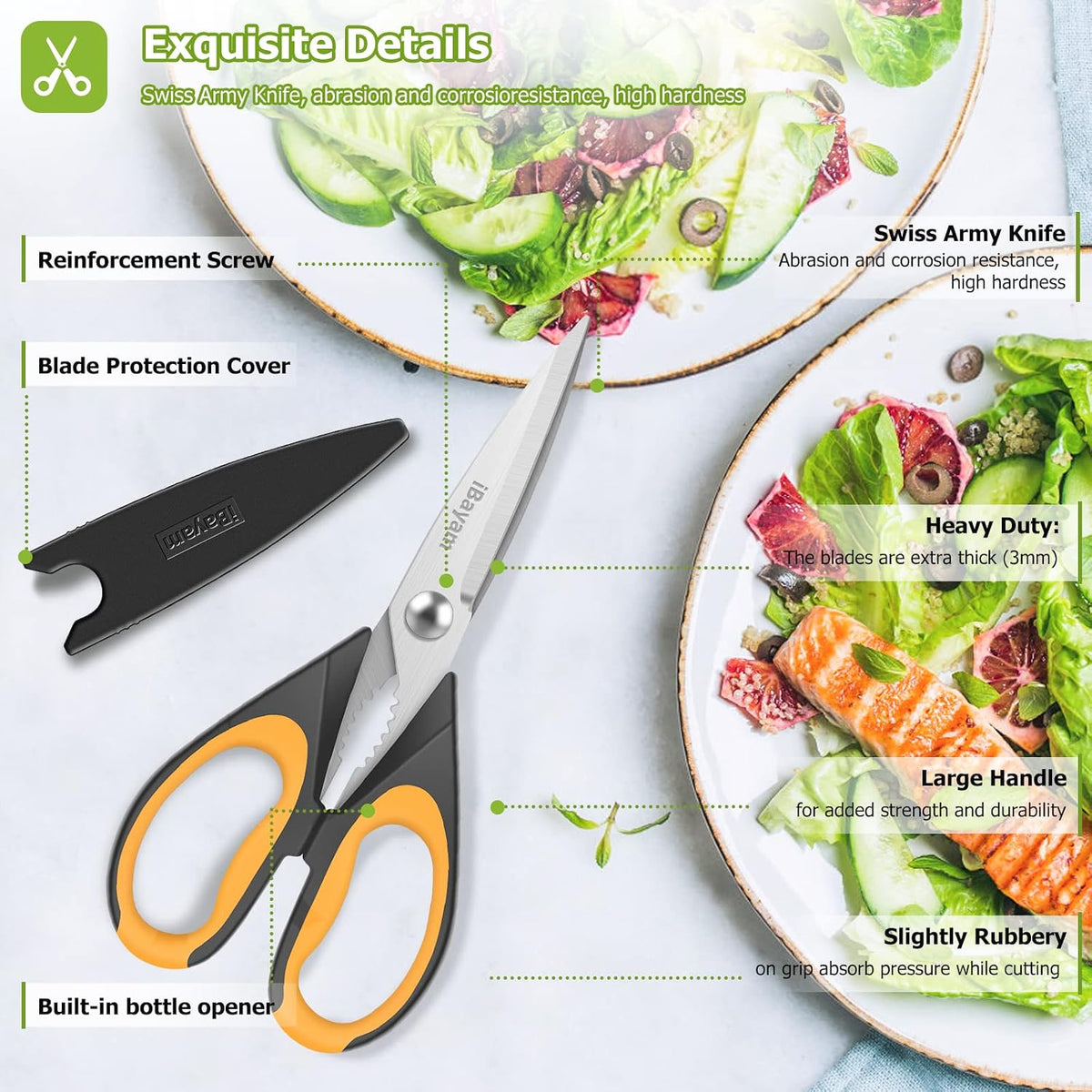 iBayam Kitchen Scissors Shears All Purpose Heavy Duty, Protective Sheath