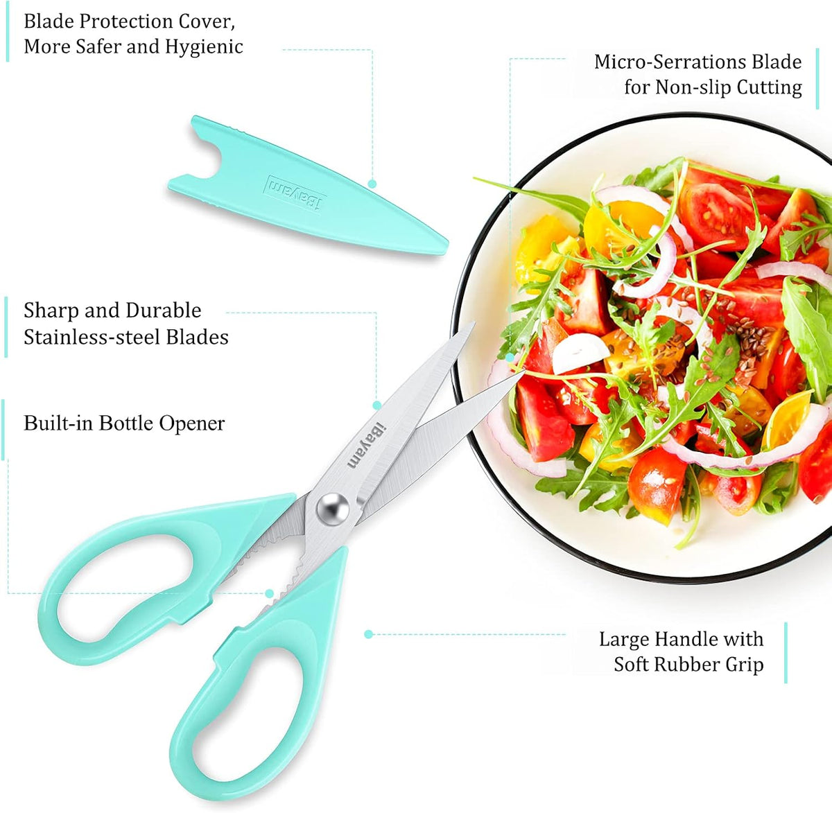 iBayam Kitchen Scissors Shears All Purpose Heavy Duty, Protective Sheath