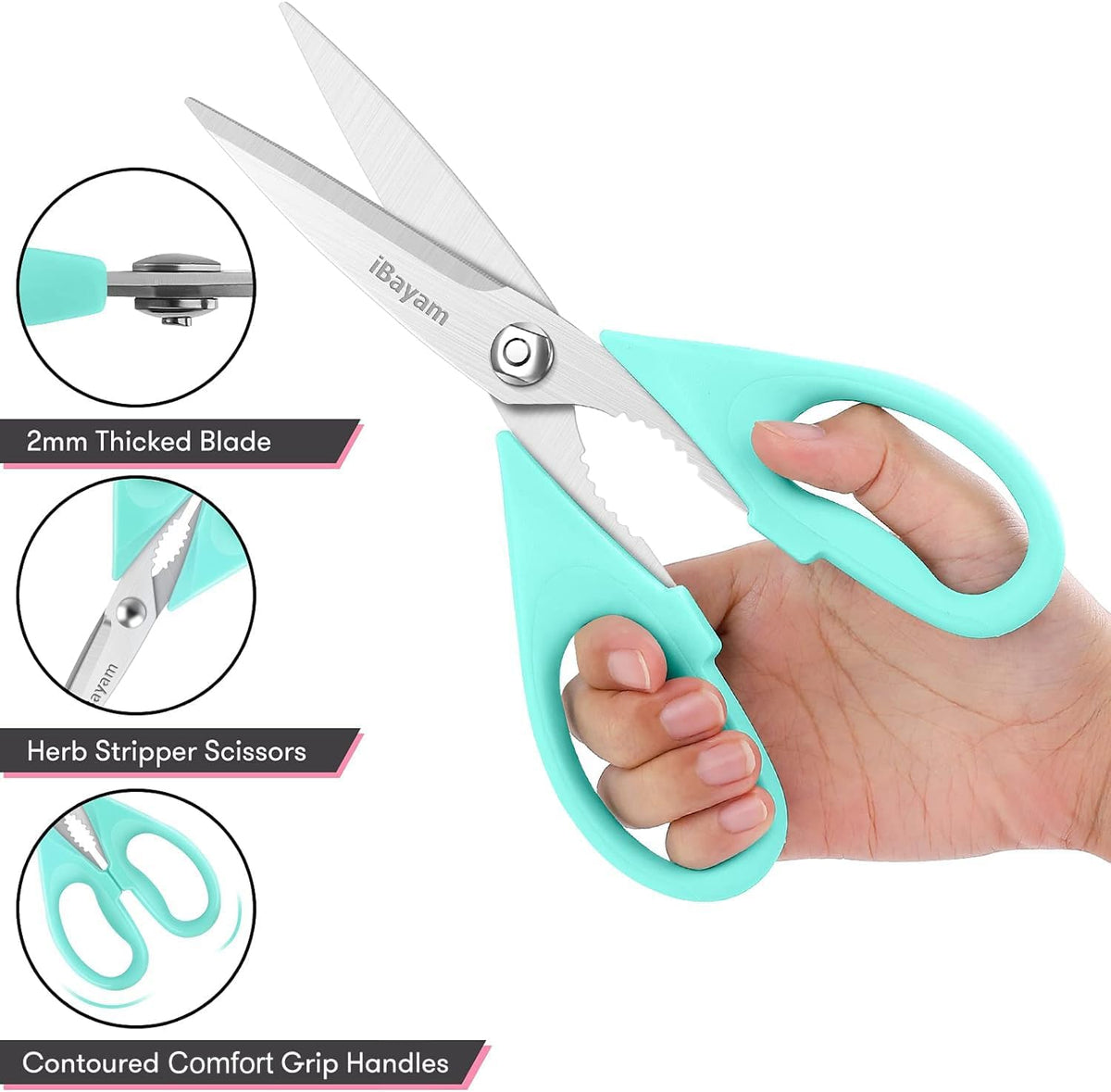 iBayam Kitchen Scissors Shears All Purpose Heavy Duty, Protective Sheath