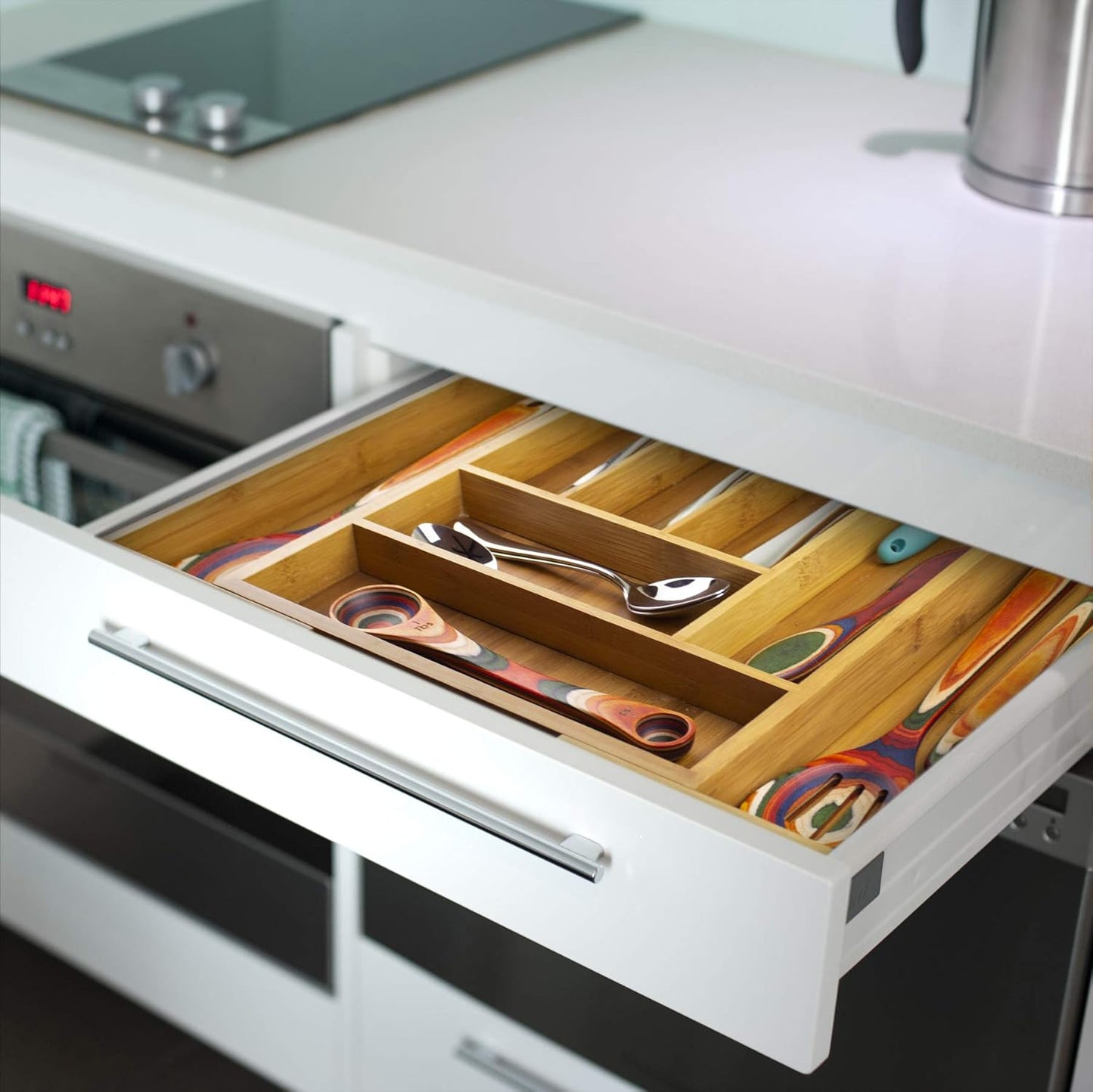 Kitchen Drawer Organizer, Expandable Silverware Organizer and Utensil Holder, 8 Compartments with Dividers