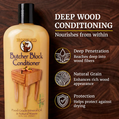 Butcher Block Conditioner and Food Grade Mineral Oil for Wood Cutting Boards, 12 Fl Oz - Enhanced Wood Care