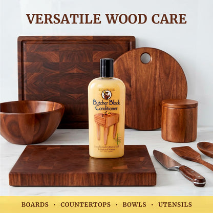 Butcher Block Conditioner and Food Grade Mineral Oil for Wood Cutting Boards, 12 Fl Oz - Enhanced Wood Care