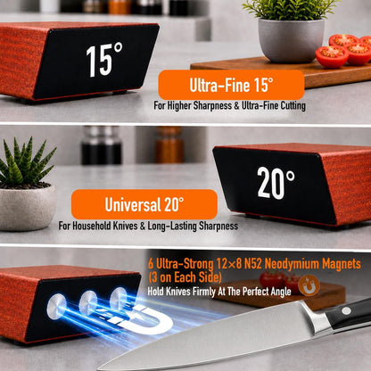 Rolling Knife Sharpener Kit – Knife Sharpener with Diamond, Ceramic & Stainless Steel Discs – 15° & 20° Strong Magnetic Angle Base – Knife Sharpener Tool for Kitchen, Chef & Utility Knives