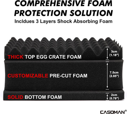 CASOMAN Water-proof and Dust-proof Protective Sturdy Plastic Storage Case with Cush-Proof Sponge and Customizable Foam, IP67 Water Proof Grade, 13.4" X 11.6" X 6"