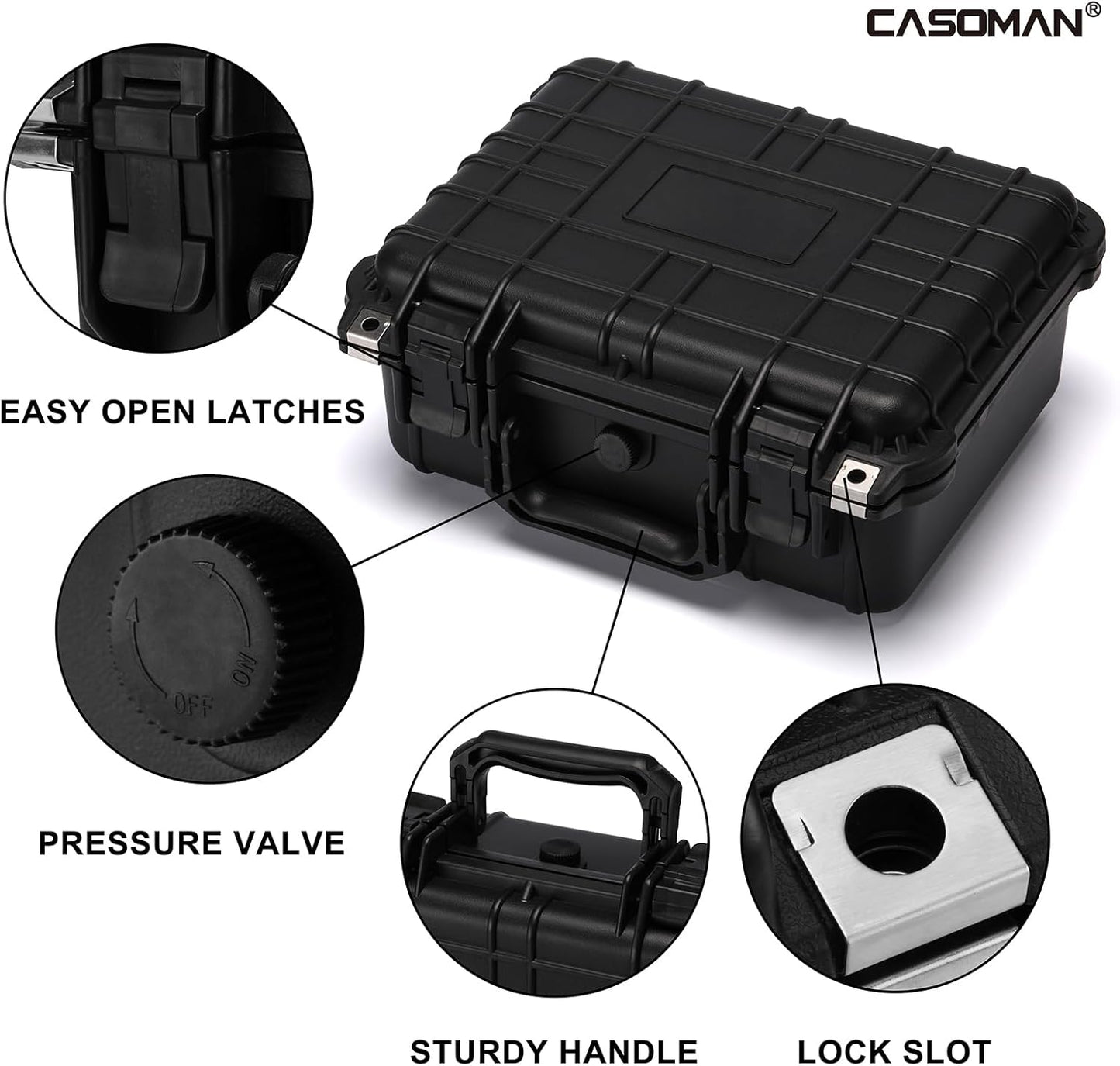 CASOMAN Water-proof and Dust-proof Protective Sturdy Plastic Storage Case with Cush-Proof Sponge and Customizable Foam, IP67 Water Proof Grade, 13.4" X 11.6" X 6"