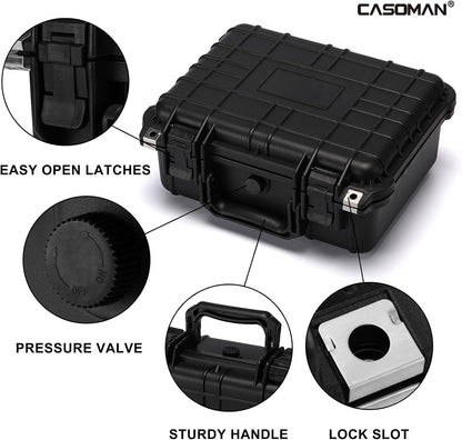 CASOMAN Water-proof and Dust-proof Protective Sturdy Plastic Storage Case with Cush-Proof Sponge and Customizable Foam, IP67 Water Proof Grade, 13.4" X 11.6" X 6"