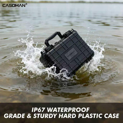 CASOMAN Water-proof and Dust-proof Protective Sturdy Plastic Storage Case with Cush-Proof Sponge and Customizable Foam, IP67 Water Proof Grade, 13.4" X 11.6" X 6"