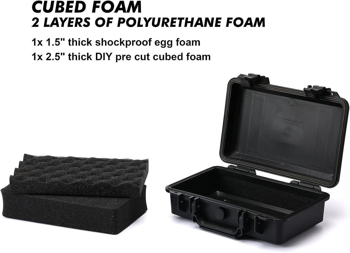 CASOMAN Water-proof and Dust-proof Protective Sturdy Plastic Storage Case with Cush-Proof Sponge and Customizable Foam, IP67 Water Proof Grade, 13.4" X 11.6" X 6"