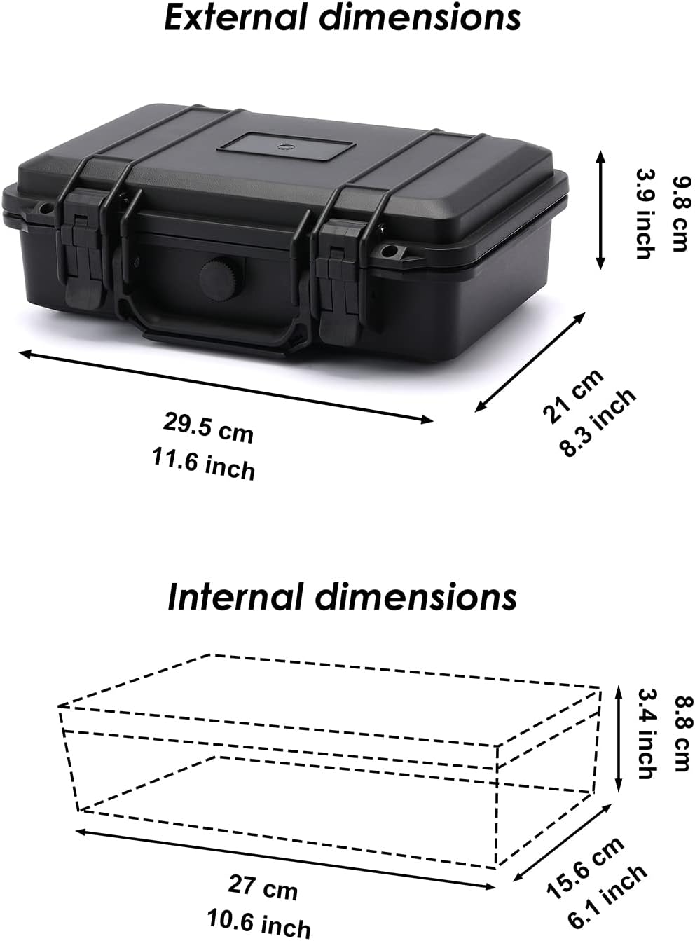 CASOMAN Water-proof and Dust-proof Protective Sturdy Plastic Storage Case with Cush-Proof Sponge and Customizable Foam, IP67 Water Proof Grade, 13.4" X 11.6" X 6"