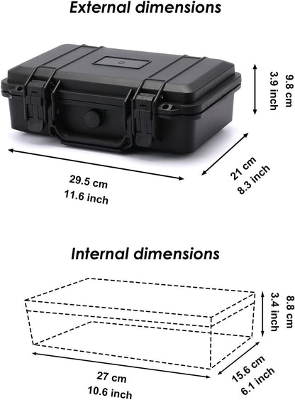 CASOMAN Water-proof and Dust-proof Protective Sturdy Plastic Storage Case with Cush-Proof Sponge and Customizable Foam, IP67 Water Proof Grade, 13.4" X 11.6" X 6"