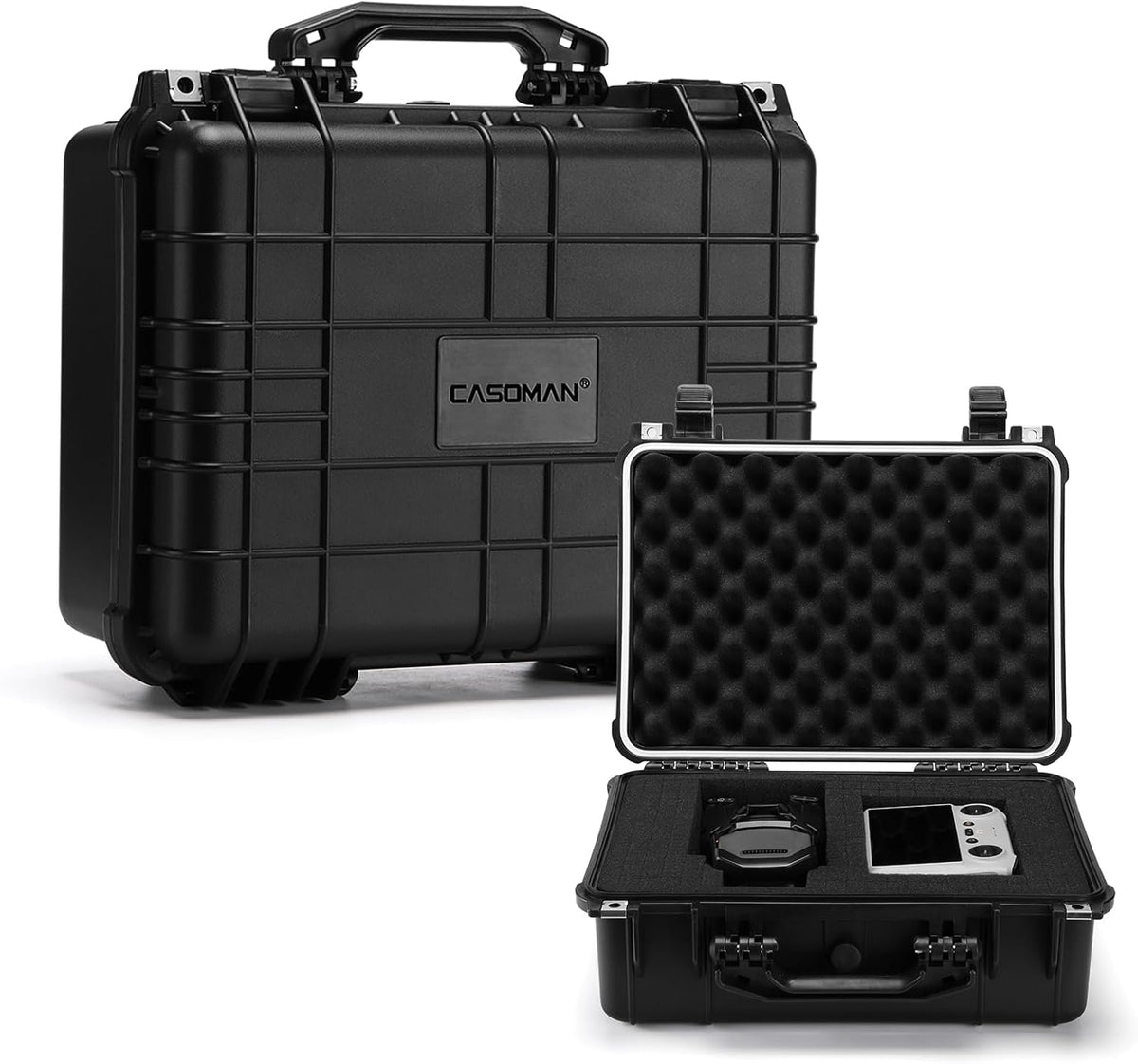 CASOMAN Water-proof and Dust-proof Protective Sturdy Plastic Storage Case with Cush-Proof Sponge and Customizable Foam, IP67 Water Proof Grade, 13.4" X 11.6" X 6"