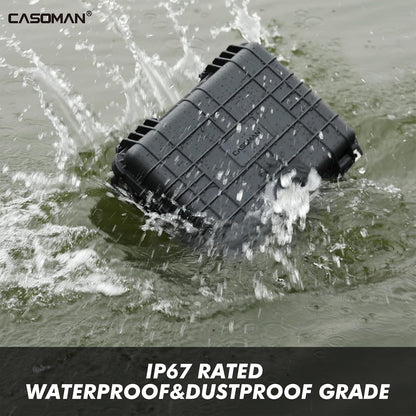 CASOMAN Water-proof and Dust-proof Protective Sturdy Plastic Storage Case with Cush-Proof Sponge and Customizable Foam, IP67 Water Proof Grade, 13.4" X 11.6" X 6"