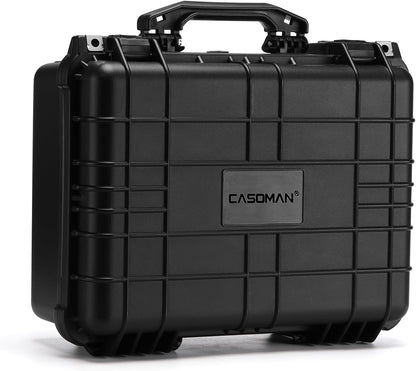 CASOMAN Water-proof and Dust-proof Protective Sturdy Plastic Storage Case with Cush-Proof Sponge and Customizable Foam, IP67 Water Proof Grade, 13.4" X 11.6" X 6"
